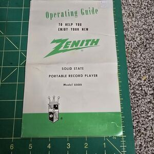 VTG ZENITH PORTABLE Record Player  E505 Manual operating guide